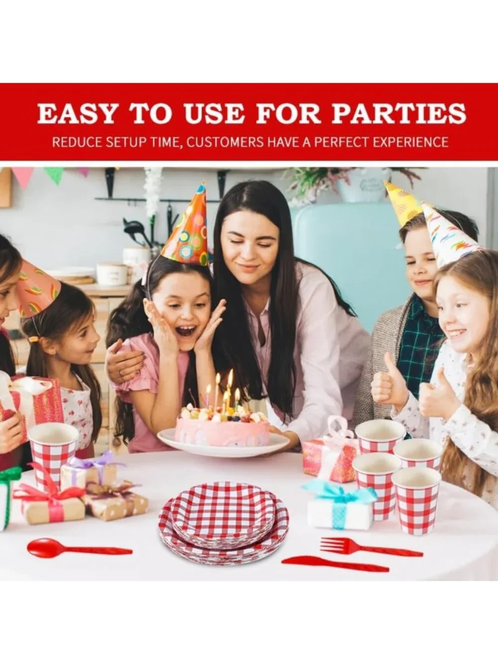 168-Piece Gingham Party Supplies Set for 24 Guests - Disposable Tableware